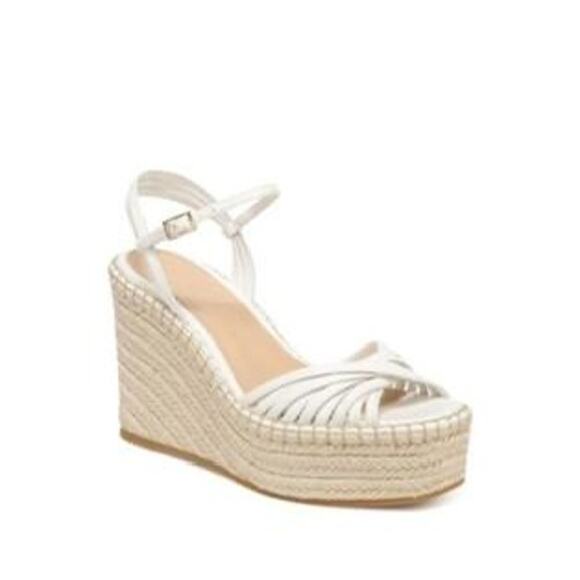 VERONICA BEARD White 101mm Ravina Coconut Leather Platform Wedge sz 12m - Picture 1 of 11